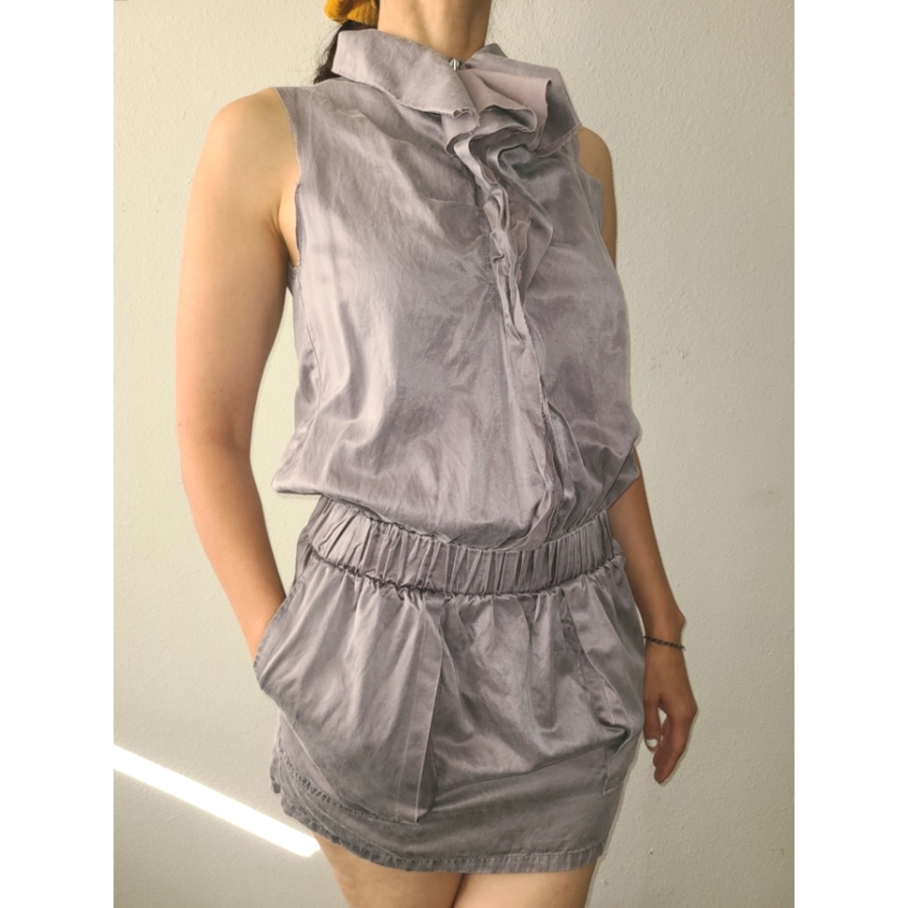 Metropark Mini Silk Dress Gray with Pockets
